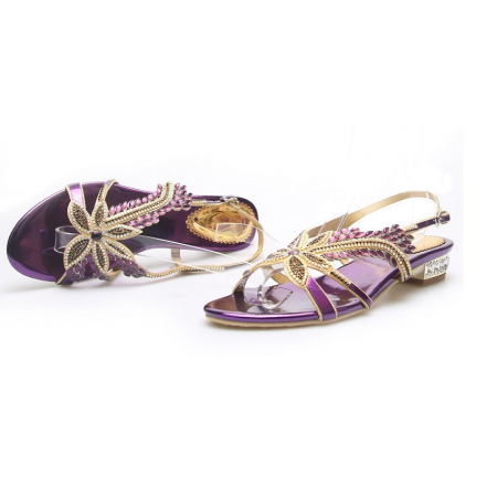 Gold Rhinestone Sandals Low-heeled TG